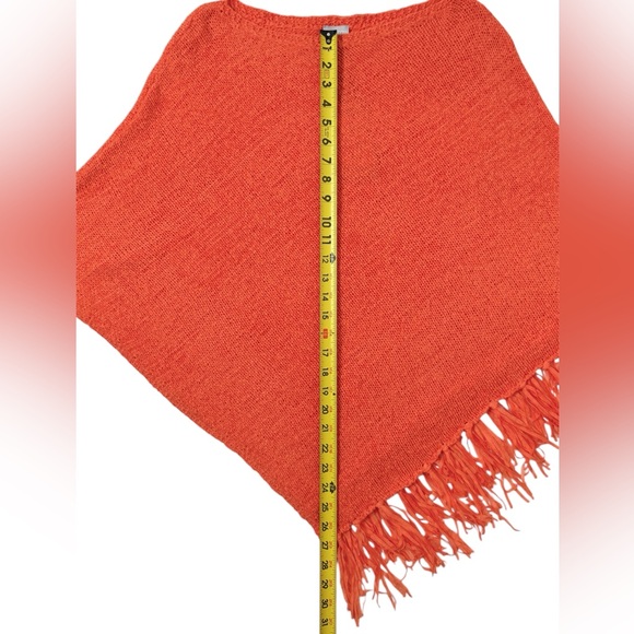 Chicos Poncho Orange Tape Yarn Knit Fringe Asymmetrical Pumpkin SZ Small Medium - Picture 13 of 15